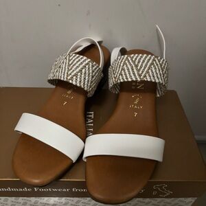 White and Brown Short Thick Heels